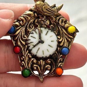 Czech Slovakia Vintage Gold Ornate Clock brooch